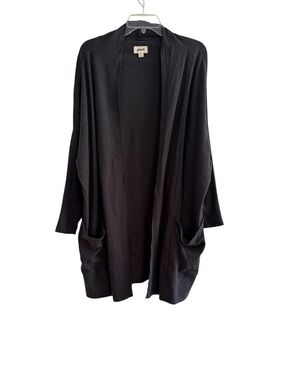 Pact Gray Dark Organic Cotton Airplane Wrap Cardigan Layering Minimalist M/L